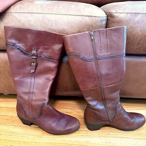 Clarks Ingalls Vicky Brown Leather Wide Shaft Tall Boots 10W